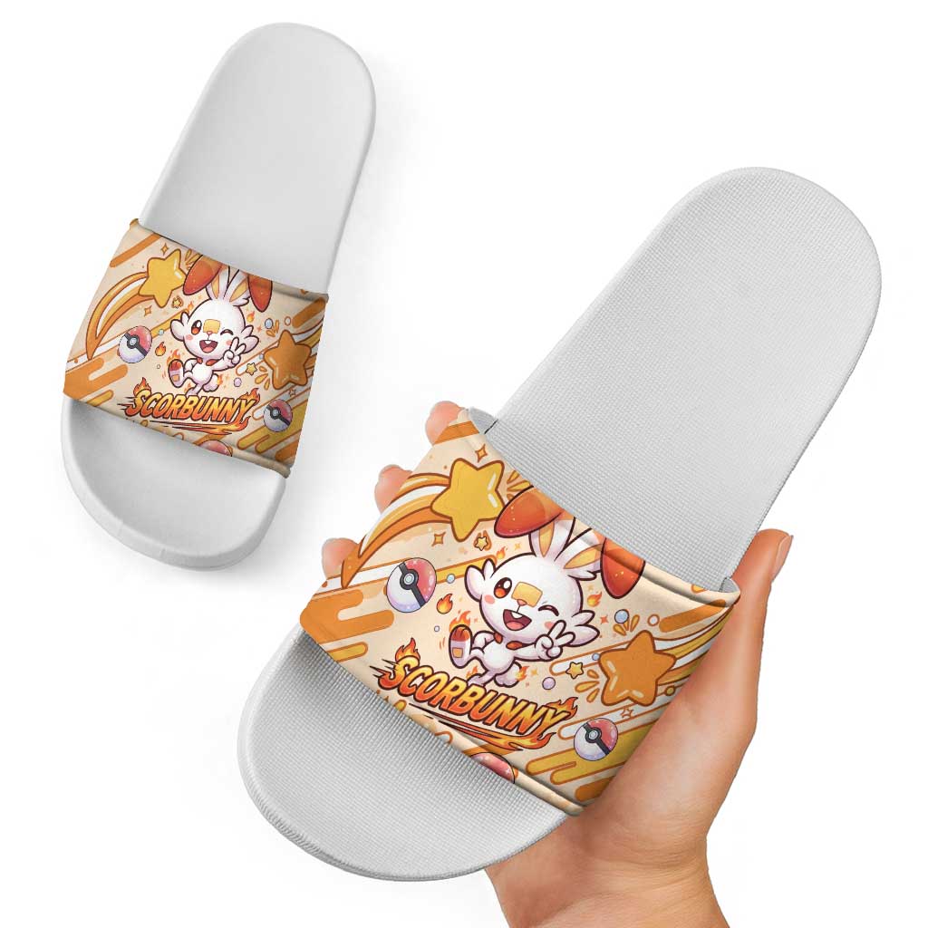 Scorbunny Slide Sandals Energetic Fire Starburst Art
