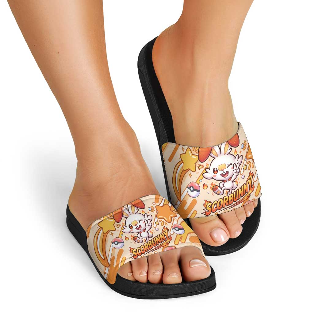 Scorbunny Slide Sandals Energetic Fire Starburst Art