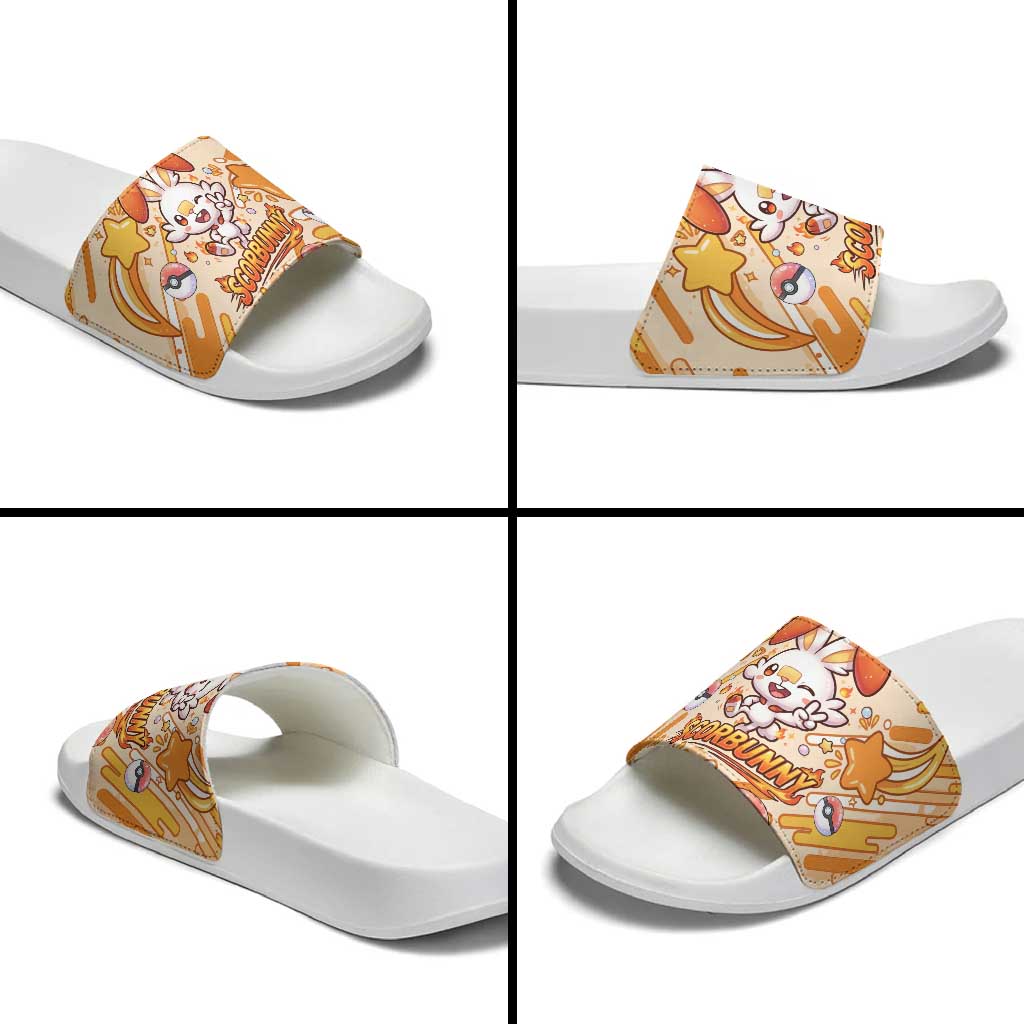 Scorbunny Slide Sandals Energetic Fire Starburst Art