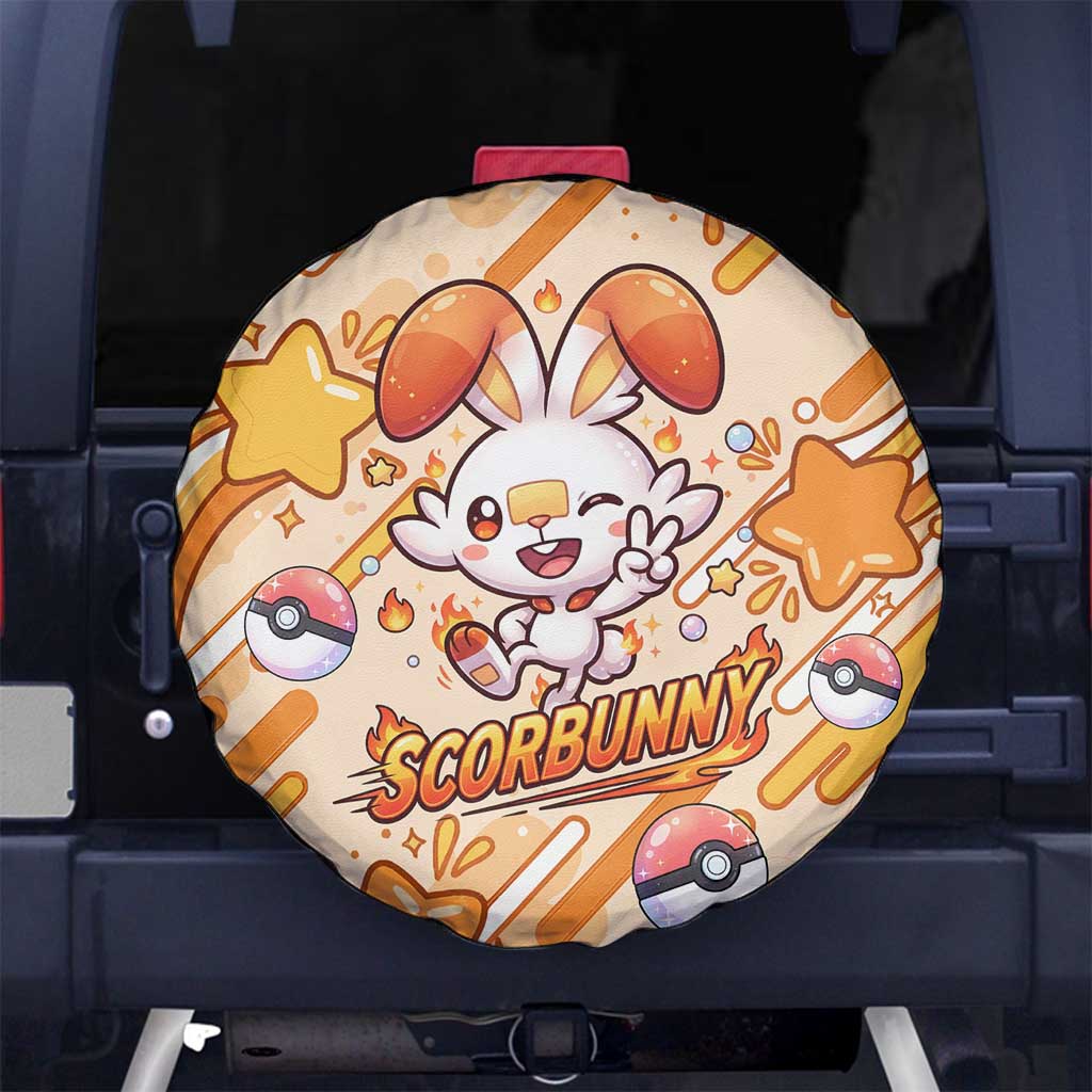 Scorbunny Spare Tire Cover Energetic Fire Starburst Art
