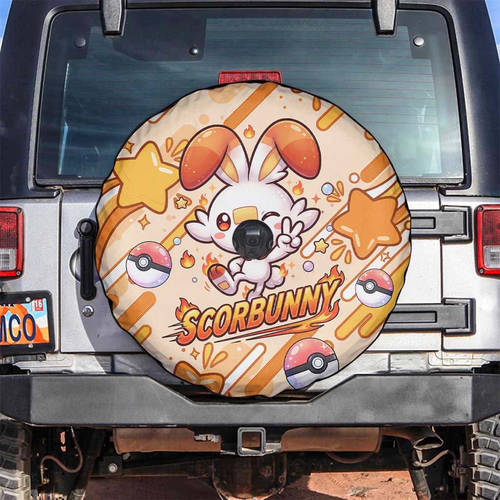 Scorbunny Spare Tire Cover Energetic Fire Starburst Art