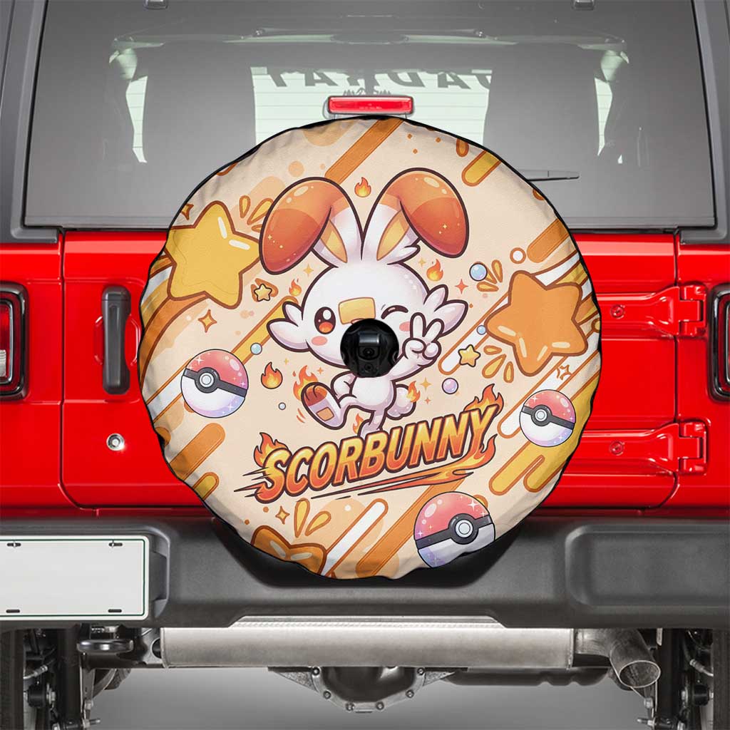 Scorbunny Spare Tire Cover Energetic Fire Starburst Art