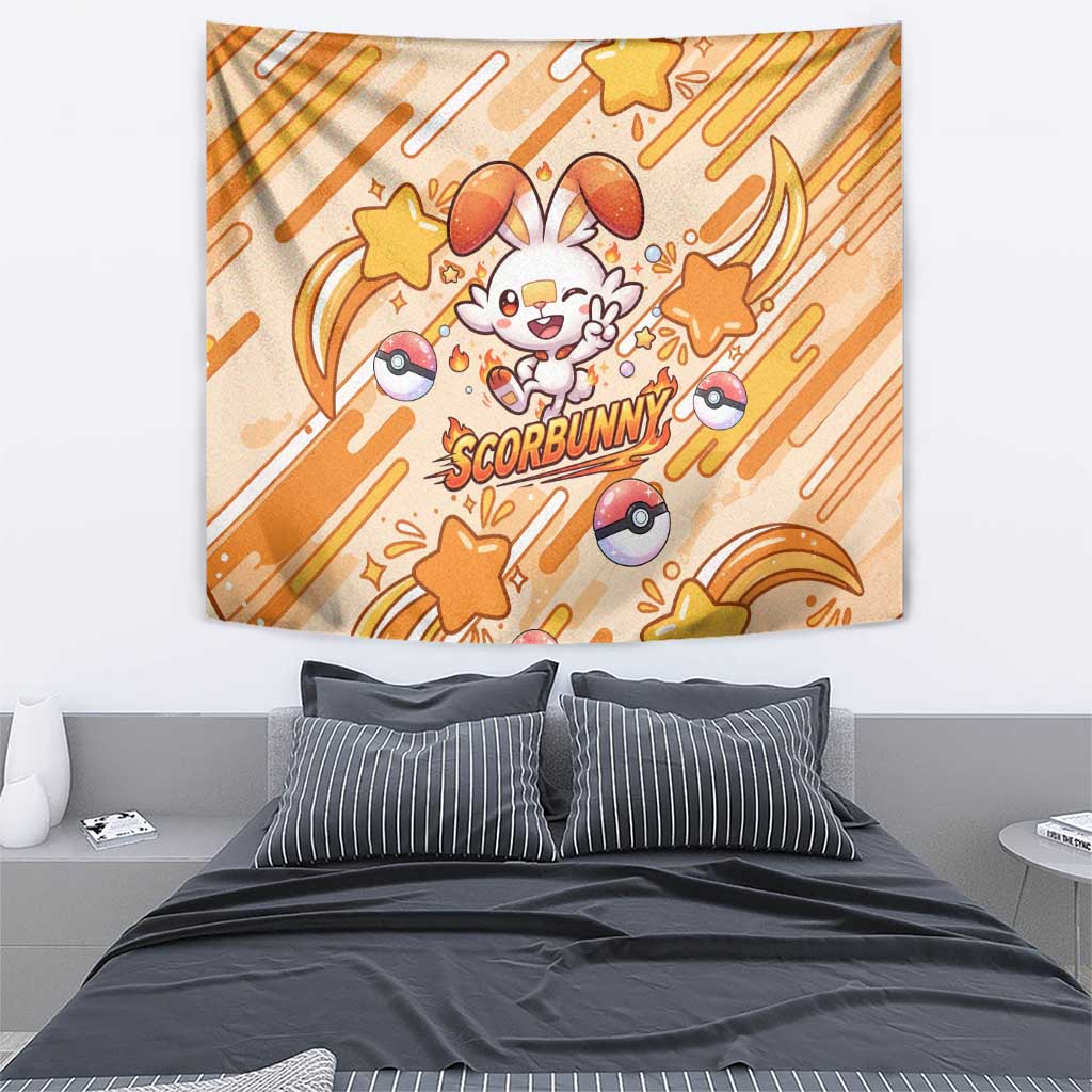 Scorbunny Tapestry Energetic Fire Starburst Art