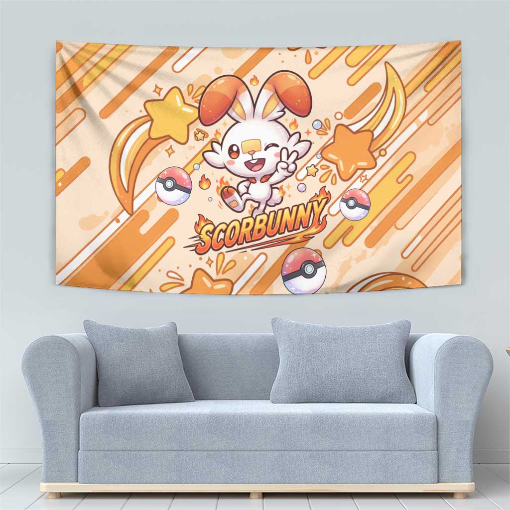 Scorbunny Tapestry Energetic Fire Starburst Art