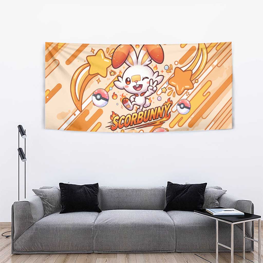Scorbunny Tapestry Energetic Fire Starburst Art