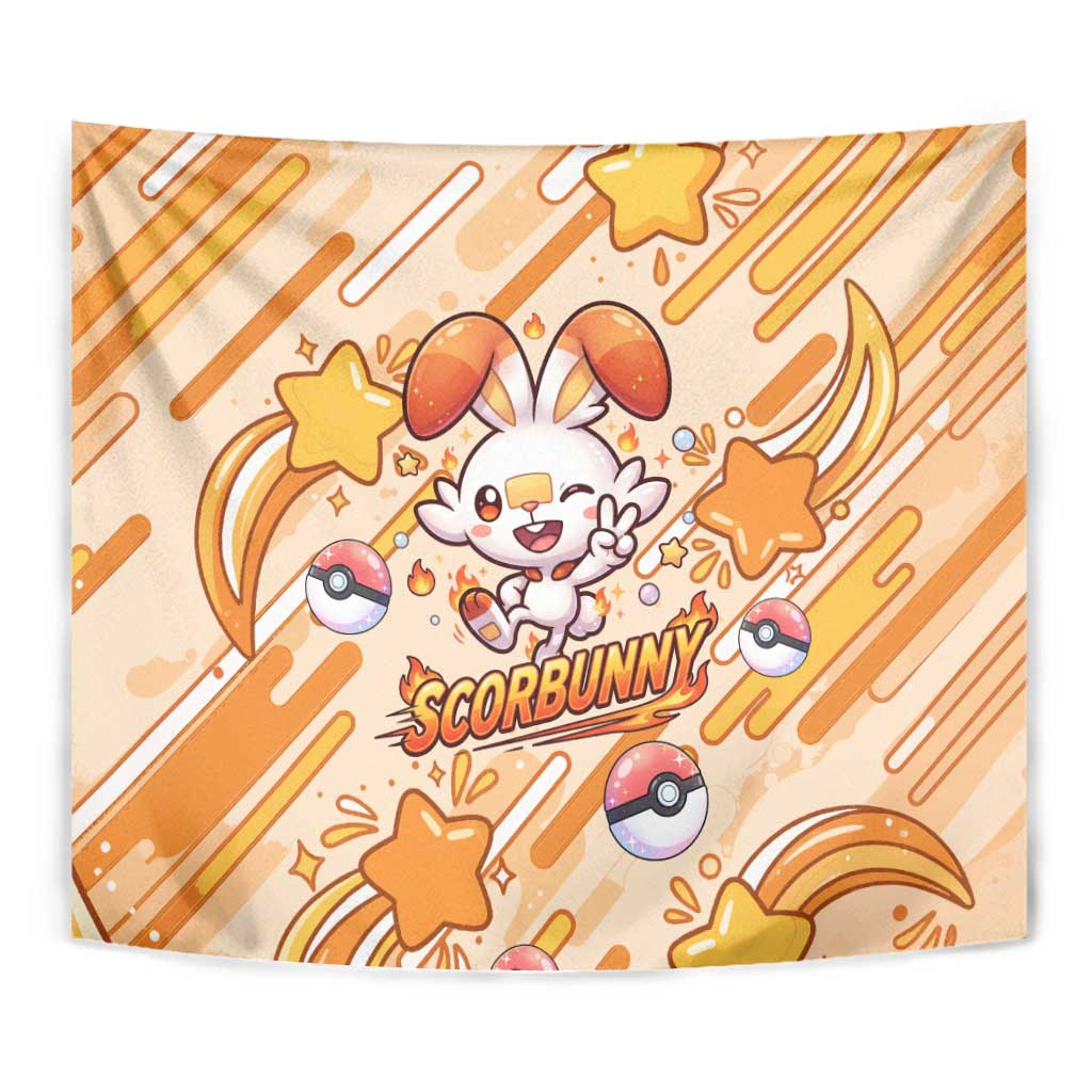 Scorbunny Tapestry Energetic Fire Starburst Art