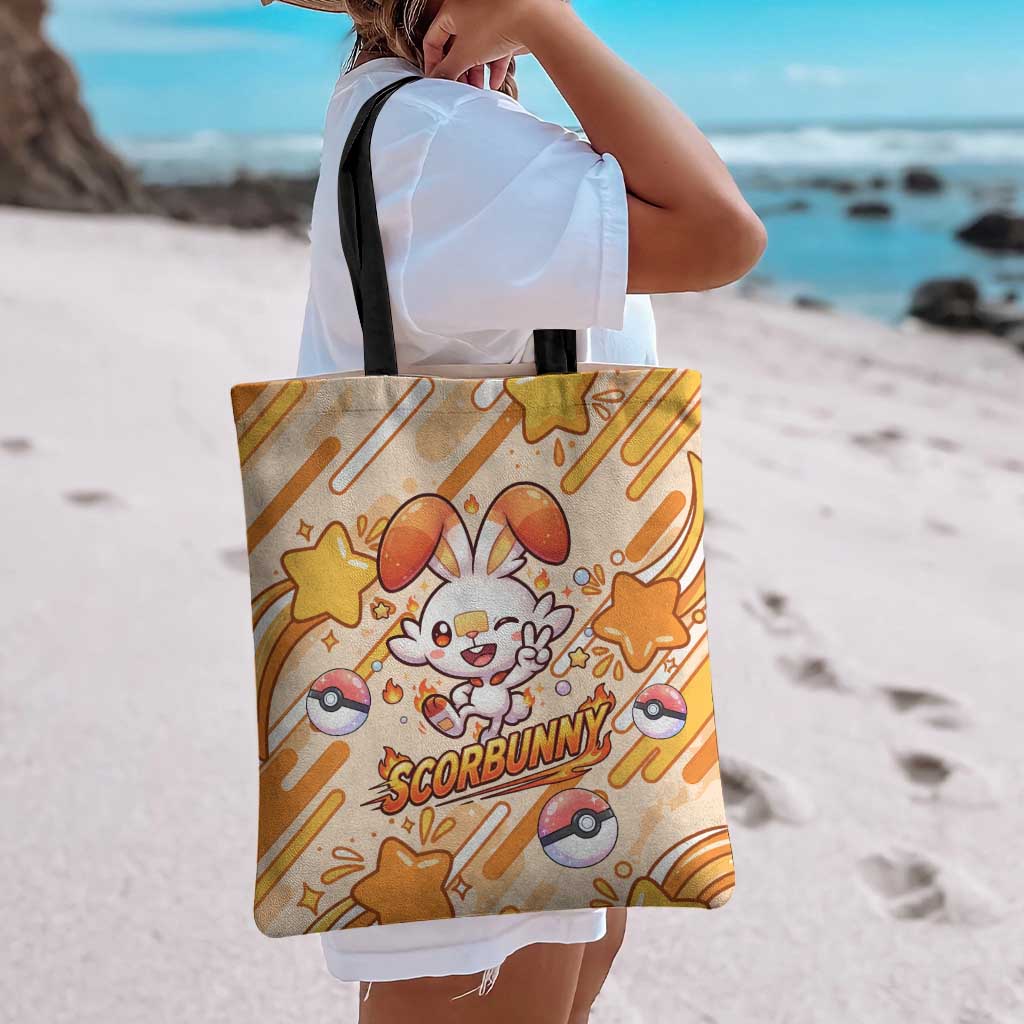 Scorbunny Tote Bag Energetic Fire Starburst Art