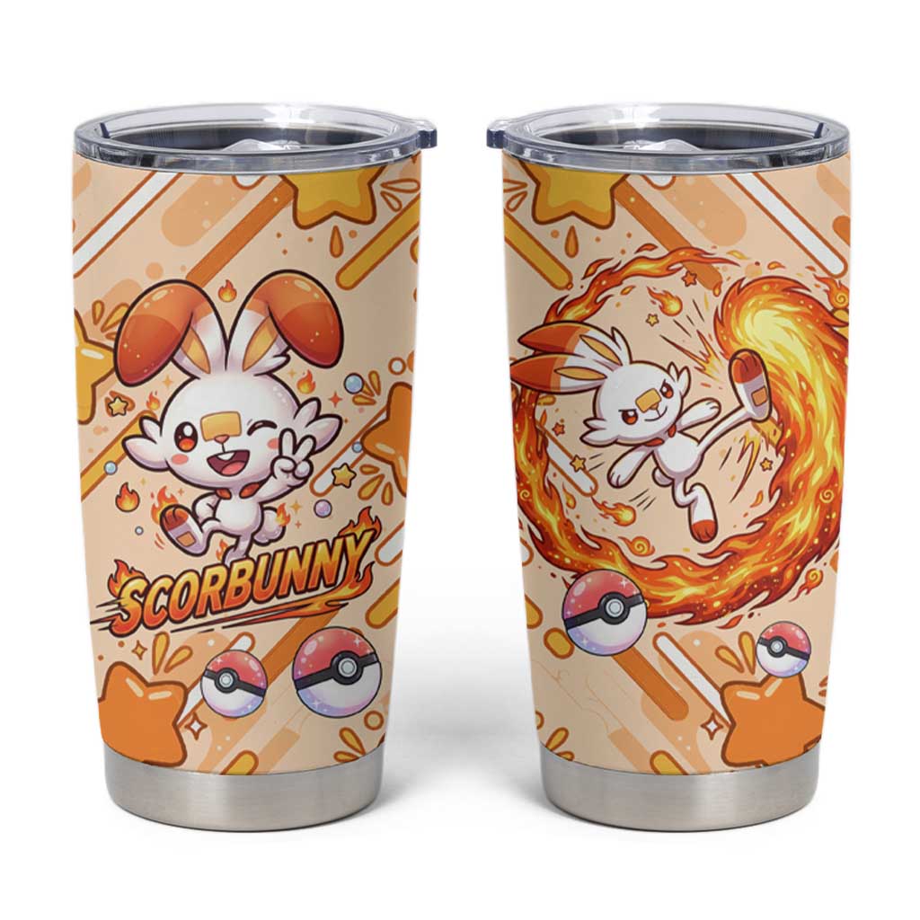 Scorbunny Tumbler Cup Energetic Fire Starburst Art