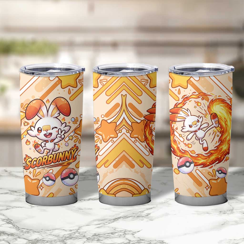 Scorbunny Tumbler Cup Energetic Fire Starburst Art