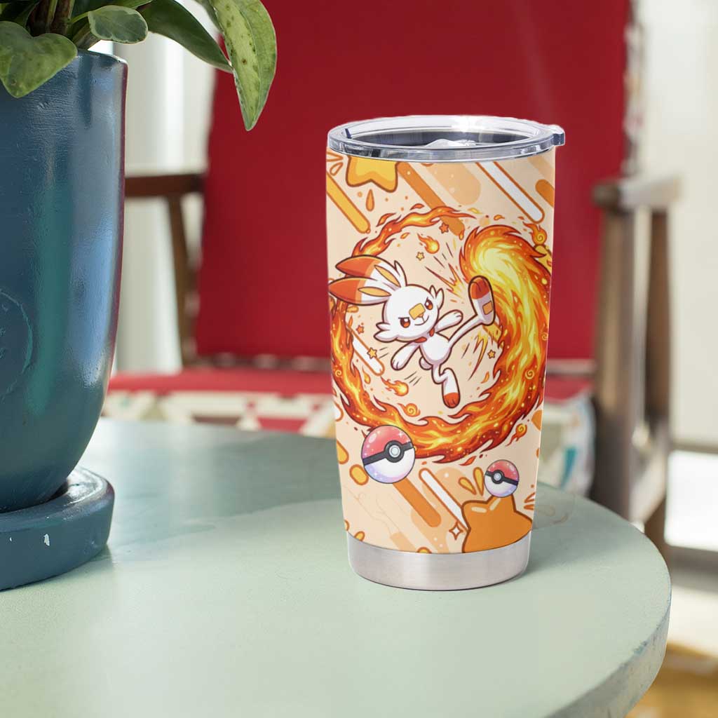 Scorbunny Tumbler Cup Energetic Fire Starburst Art