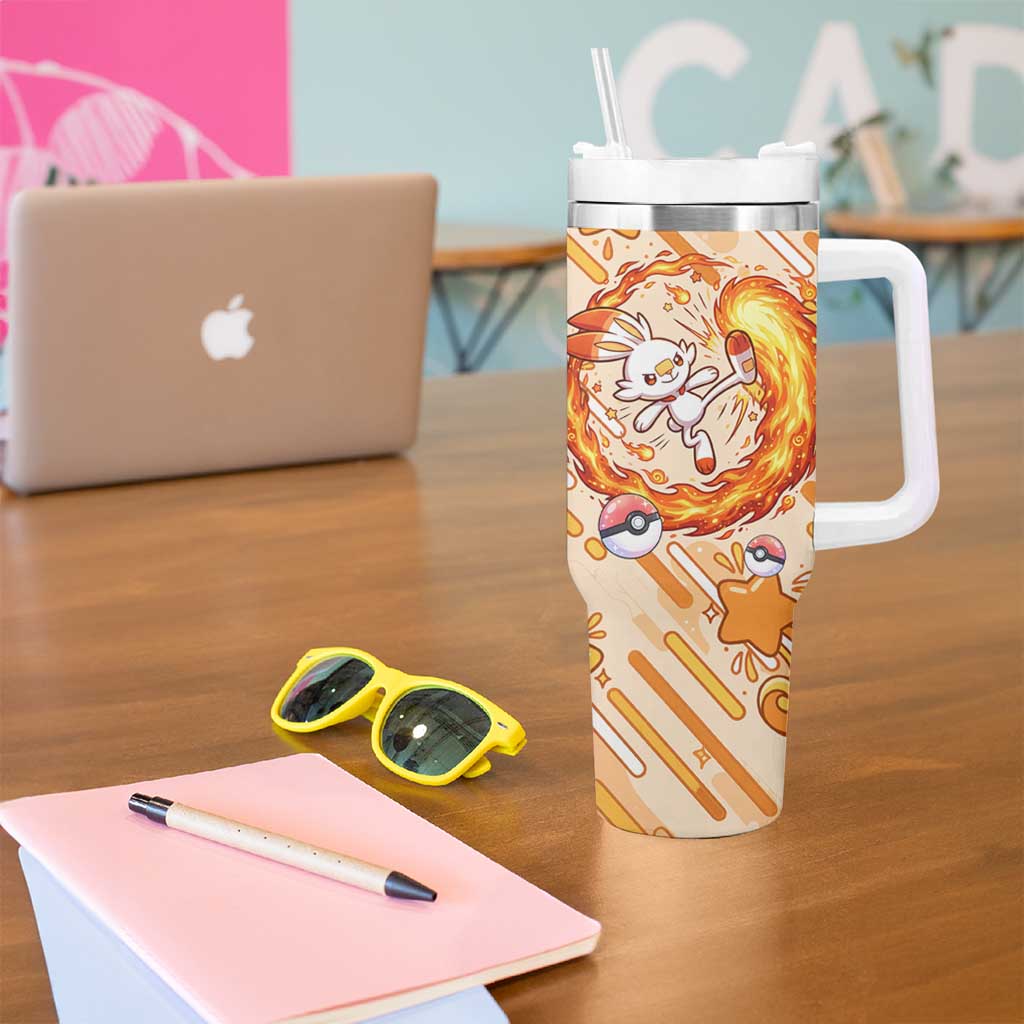 Scorbunny Tumbler With Handle Energetic Fire Starburst Art