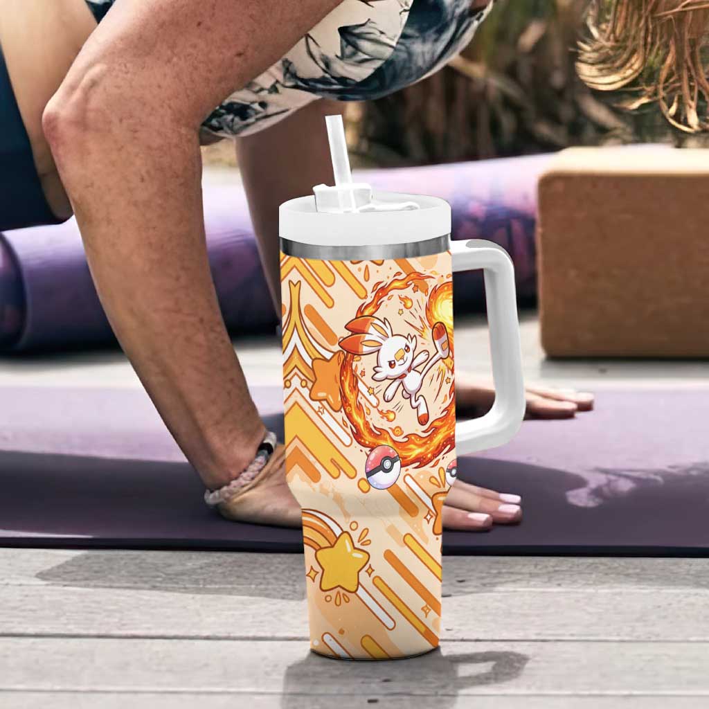 Scorbunny Tumbler With Handle Energetic Fire Starburst Art
