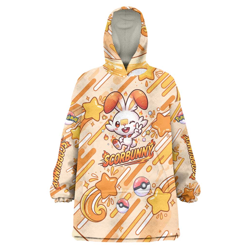 Scorbunny Wearable Blanket Hoodie Energetic Fire Starburst Art