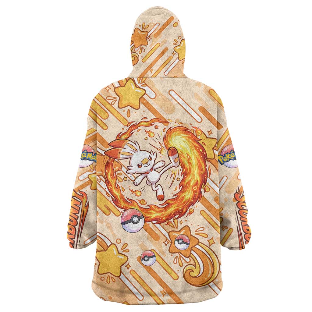 Scorbunny Wearable Blanket Hoodie Energetic Fire Starburst Art
