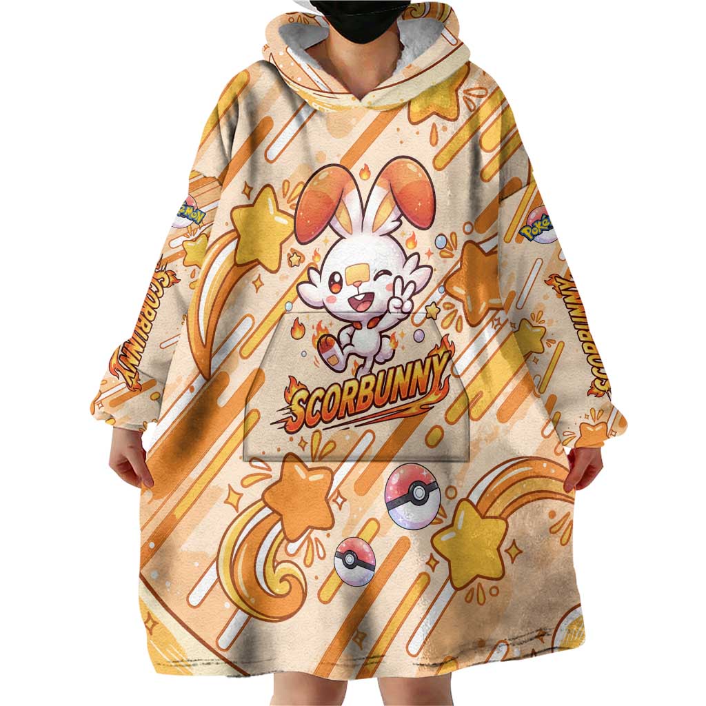 Scorbunny Wearable Blanket Hoodie Energetic Fire Starburst Art