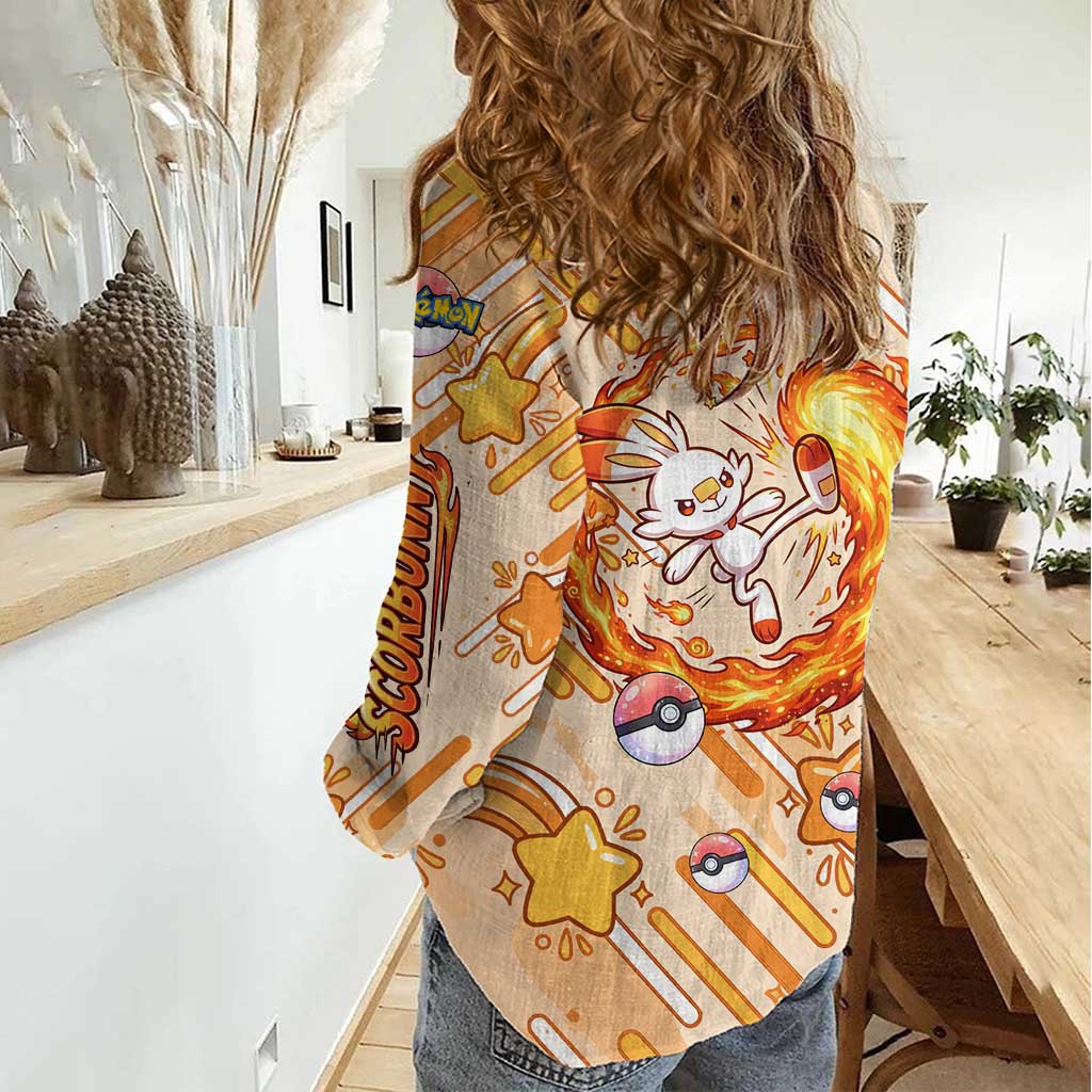 Scorbunny Women Casual Shirt Energetic Fire Starburst Art