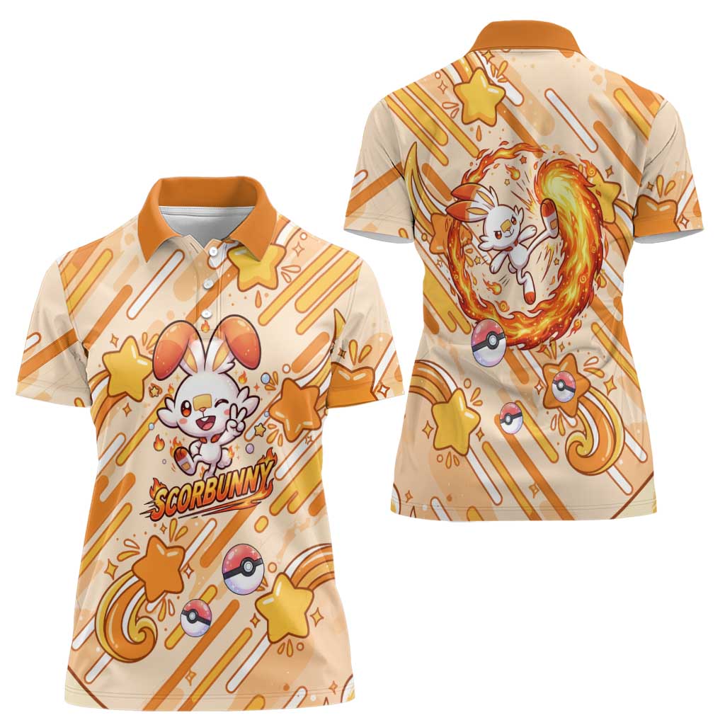 Scorbunny Women Polo Shirt Energetic Fire Starburst Art