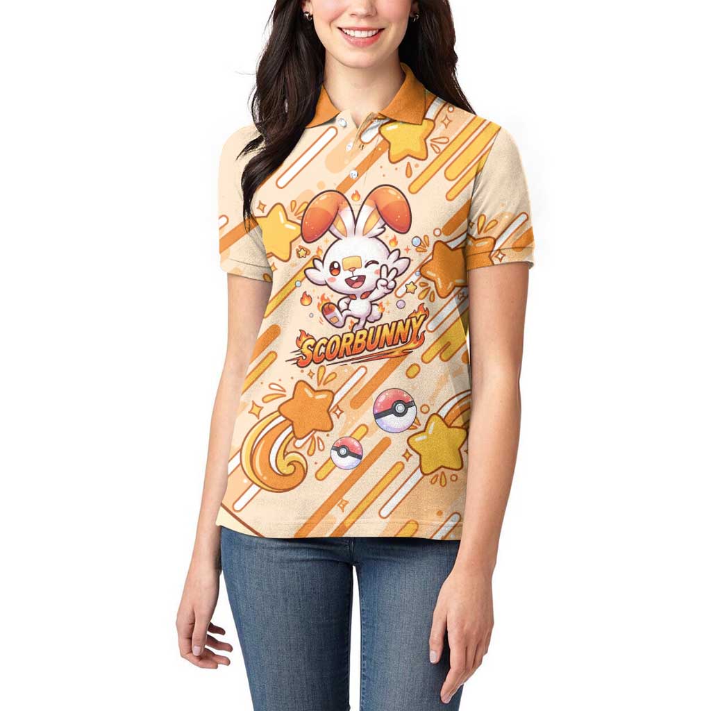 Scorbunny Women Polo Shirt Energetic Fire Starburst Art