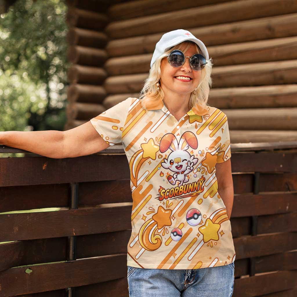 Scorbunny Women Polo Shirt Energetic Fire Starburst Art