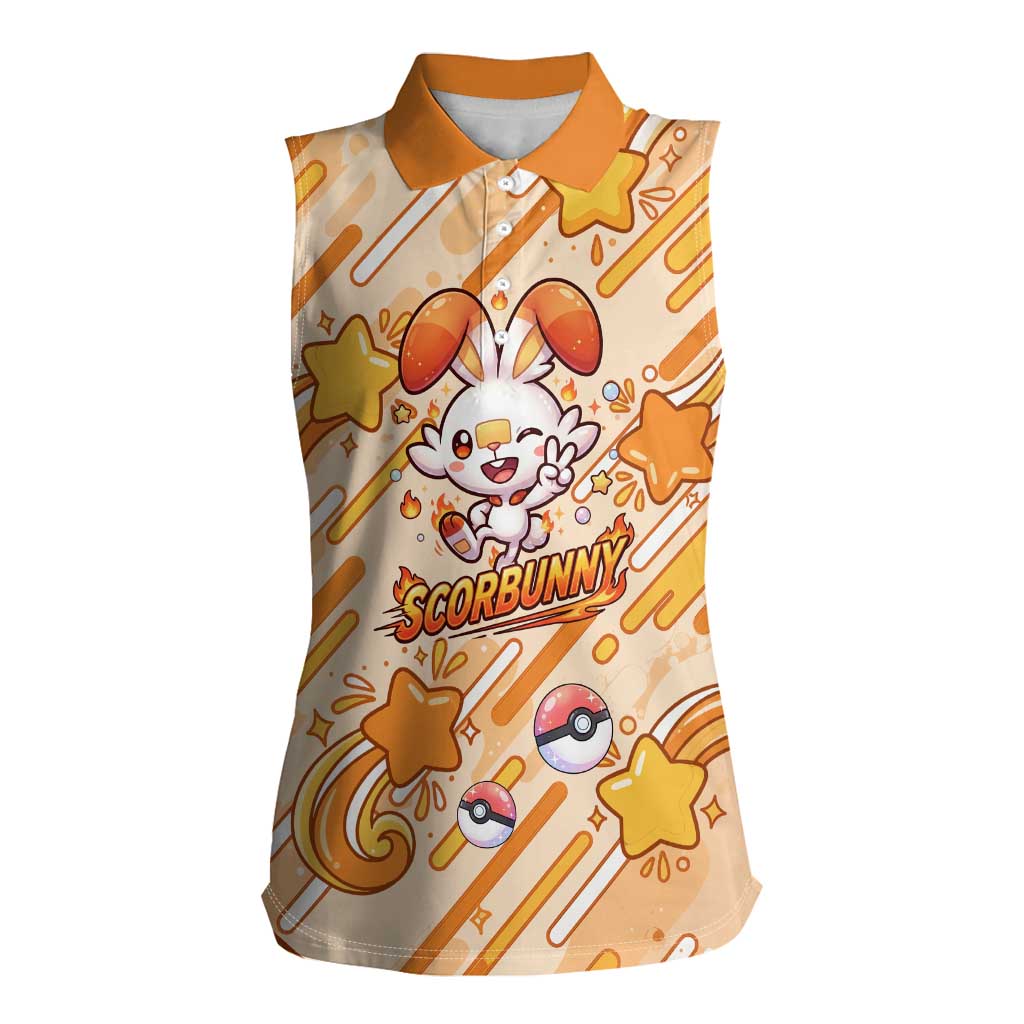 Scorbunny Women Sleeveless Polo Shirt Energetic Fire Starburst Art