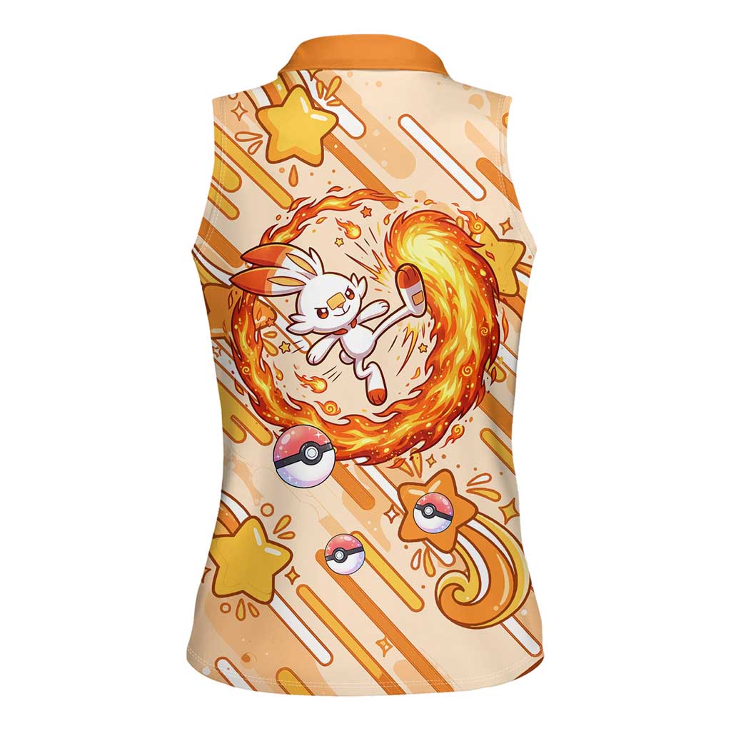 Scorbunny Women Sleeveless Polo Shirt Energetic Fire Starburst Art