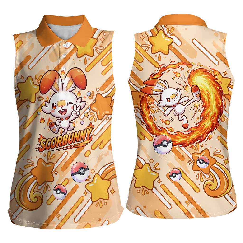 Scorbunny Women Sleeveless Polo Shirt Energetic Fire Starburst Art