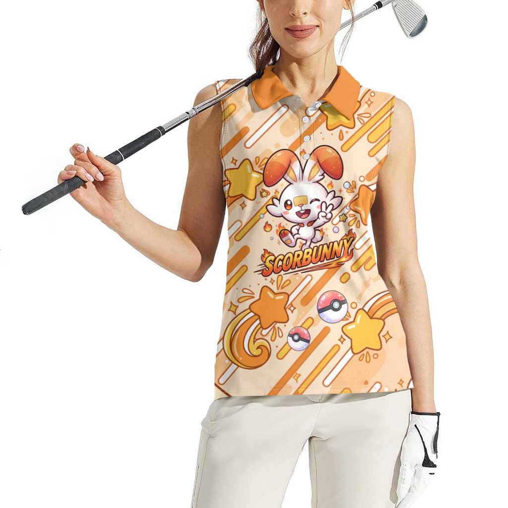 Scorbunny Women Sleeveless Polo Shirt Energetic Fire Starburst Art