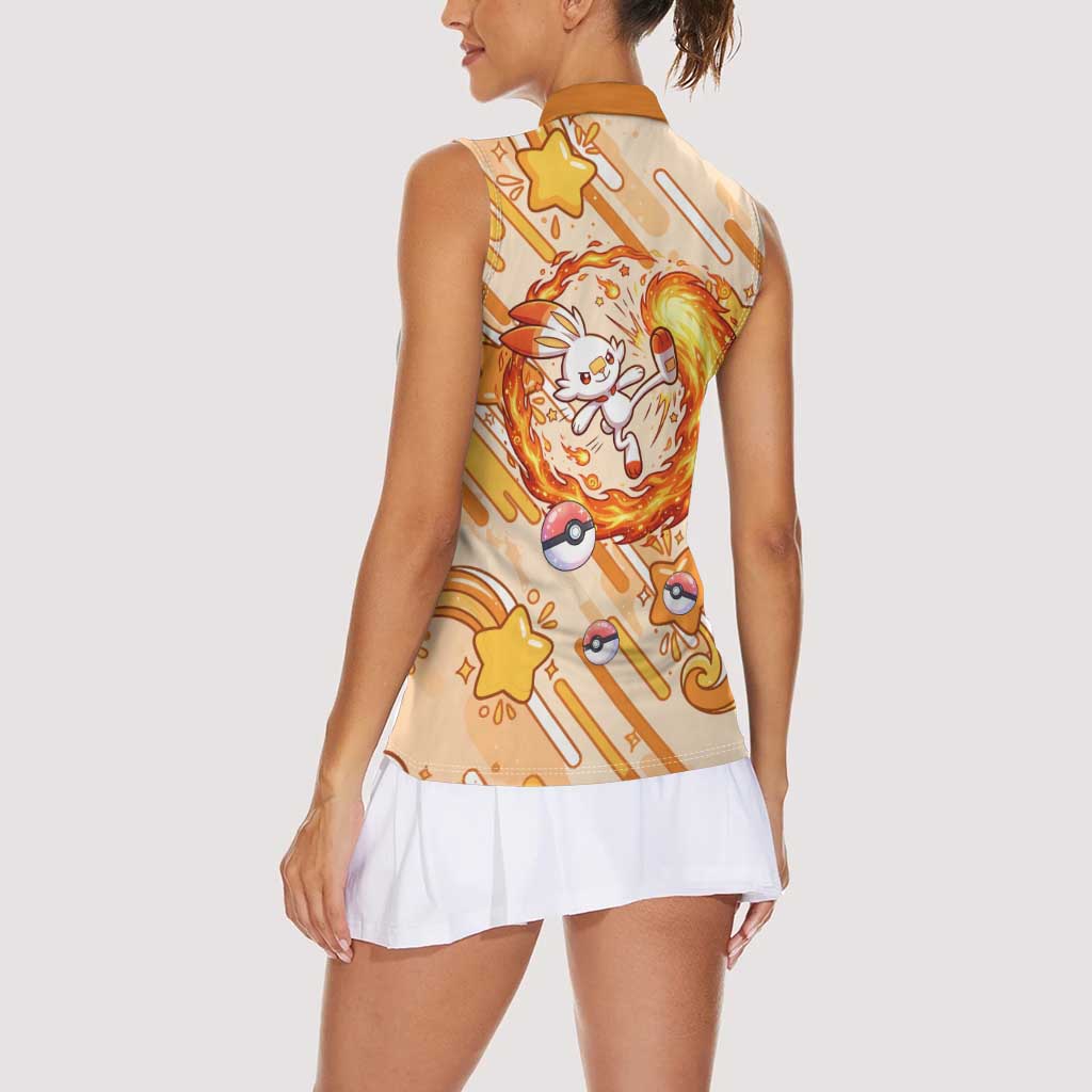 Scorbunny Women Sleeveless Polo Shirt Energetic Fire Starburst Art