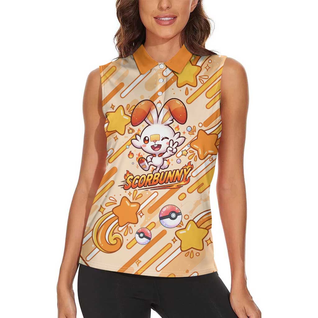 Scorbunny Women Sleeveless Polo Shirt Energetic Fire Starburst Art