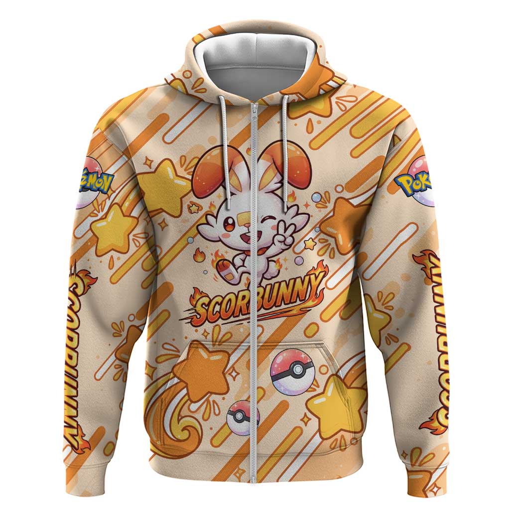 Scorbunny Zip Hoodie Energetic Fire Starburst Art