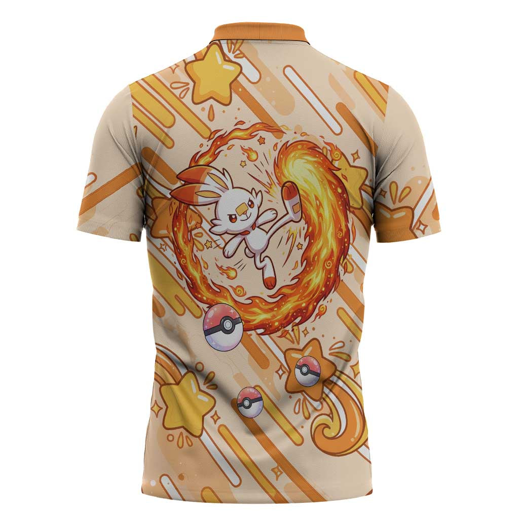 Scorbunny Zipper Polo Shirt Energetic Fire Starburst Art