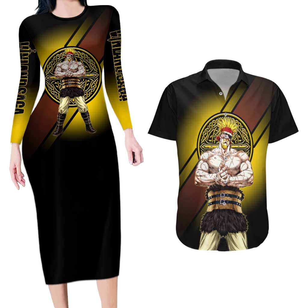 Thorkell Viking Berserker Couples Matching Long Sleeve Bodycon Dress and Hawaiian Shirt Viking Manga Illustration Style