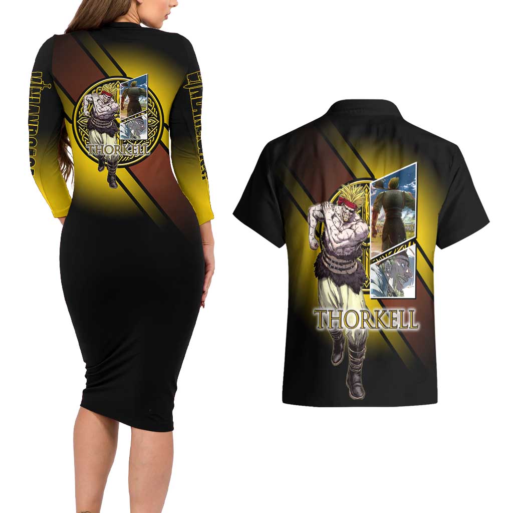 Thorkell Viking Berserker Couples Matching Long Sleeve Bodycon Dress and Hawaiian Shirt Viking Manga Illustration Style