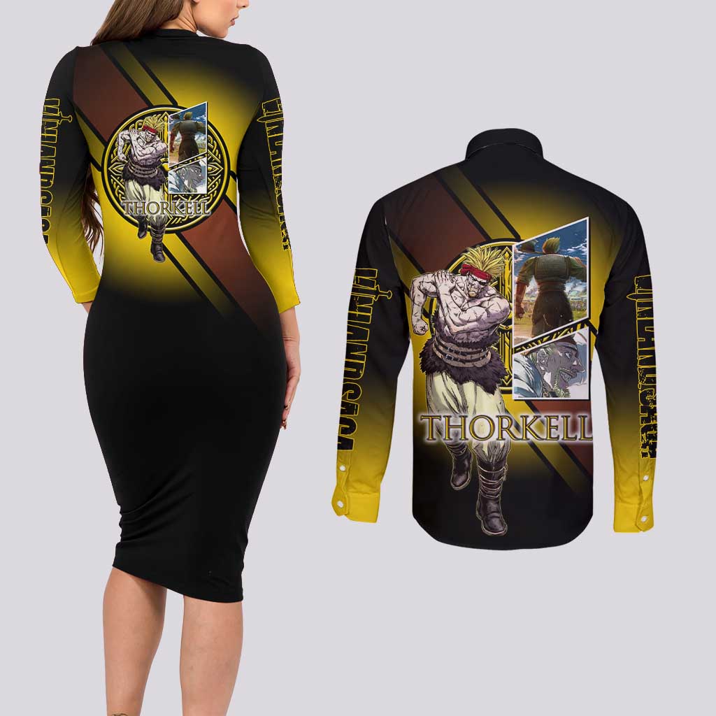 Thorkell Viking Berserker Couples Matching Long Sleeve Bodycon Dress and Long Sleeve Button Shirt Viking Manga Illustration Style