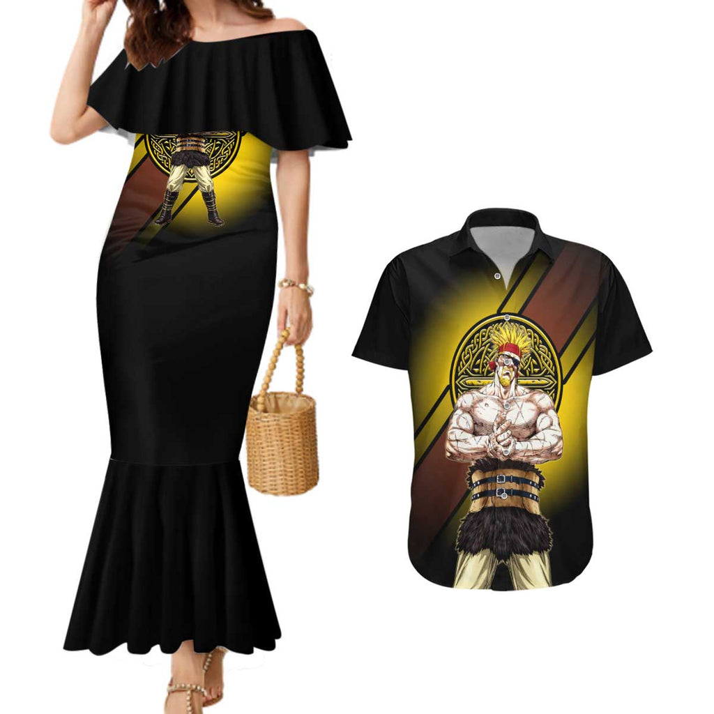Thorkell Viking Berserker Couples Matching Mermaid Dress and Hawaiian Shirt Viking Manga Illustration Style