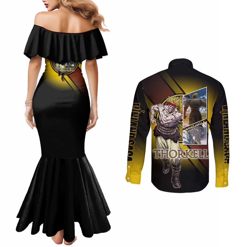 Thorkell Viking Berserker Couples Matching Mermaid Dress and Long Sleeve Button Shirt Viking Manga Illustration Style