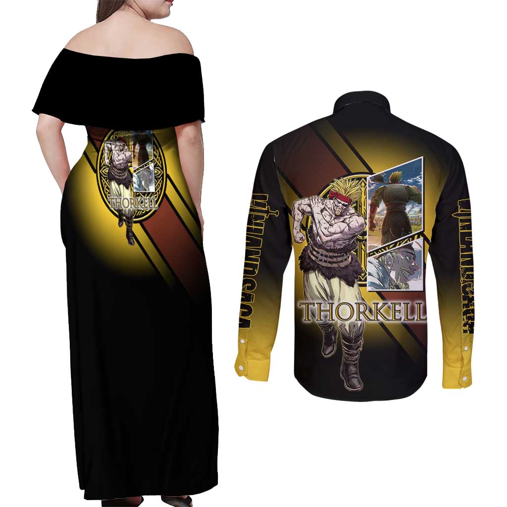 Thorkell Viking Berserker Couples Matching Off Shoulder Maxi Dress and Long Sleeve Button Shirt Viking Manga Illustration Style