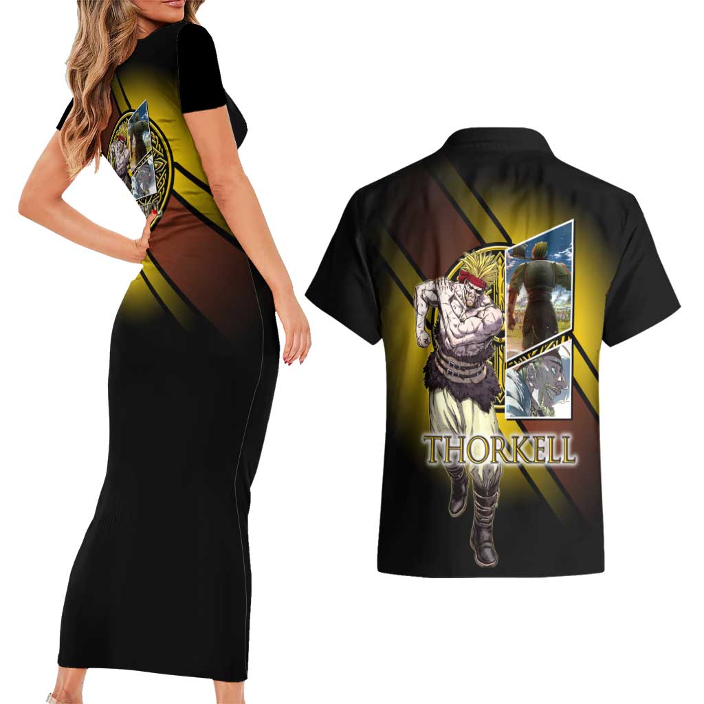 Thorkell Viking Berserker Couples Matching Short Sleeve Bodycon Dress and Hawaiian Shirt Viking Manga Illustration Style
