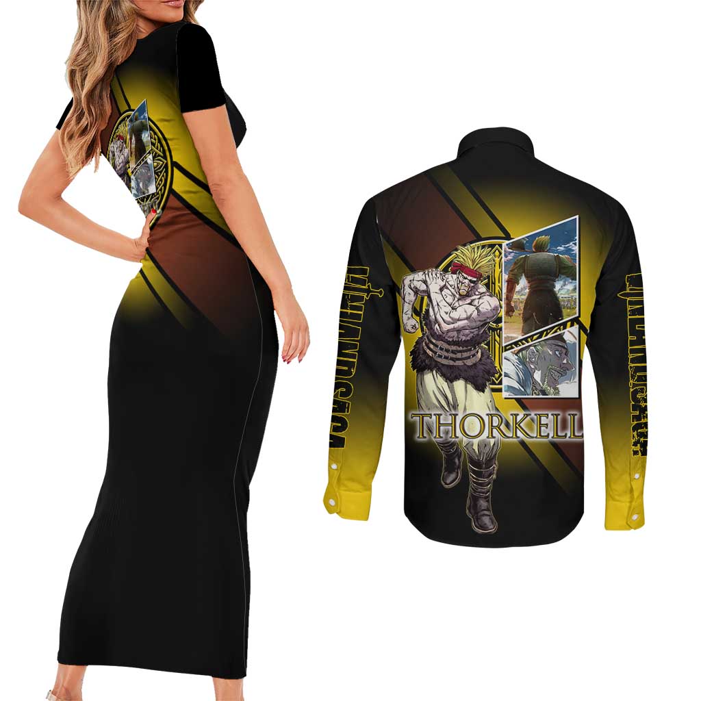 Thorkell Viking Berserker Couples Matching Short Sleeve Bodycon Dress and Long Sleeve Button Shirt Viking Manga Illustration Style