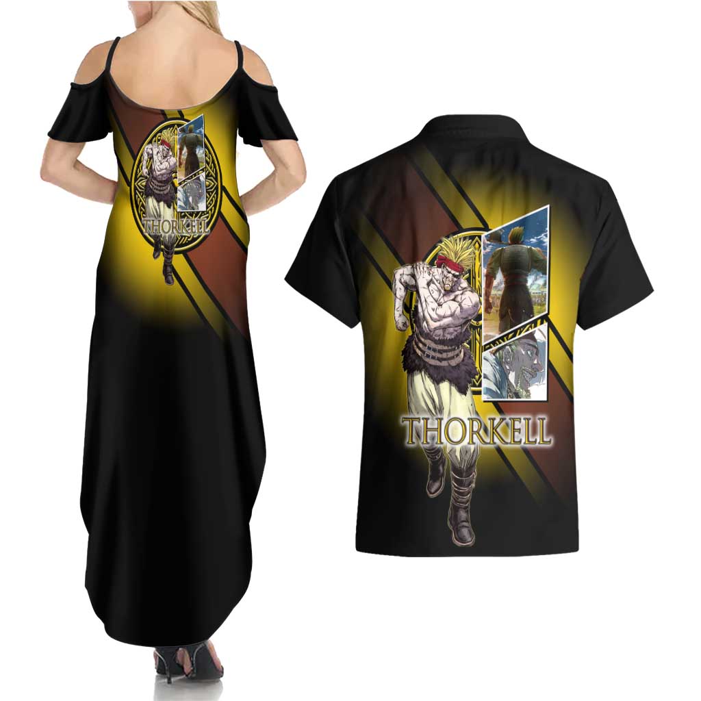 Thorkell Viking Berserker Couples Matching Summer Maxi Dress and Hawaiian Shirt Viking Manga Illustration Style