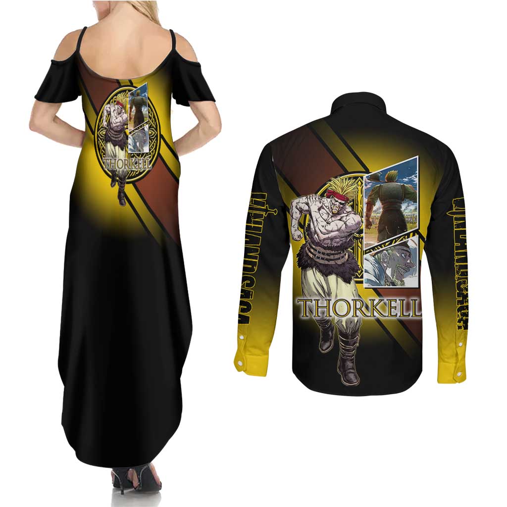 Thorkell Viking Berserker Couples Matching Summer Maxi Dress and Long Sleeve Button Shirt Viking Manga Illustration Style