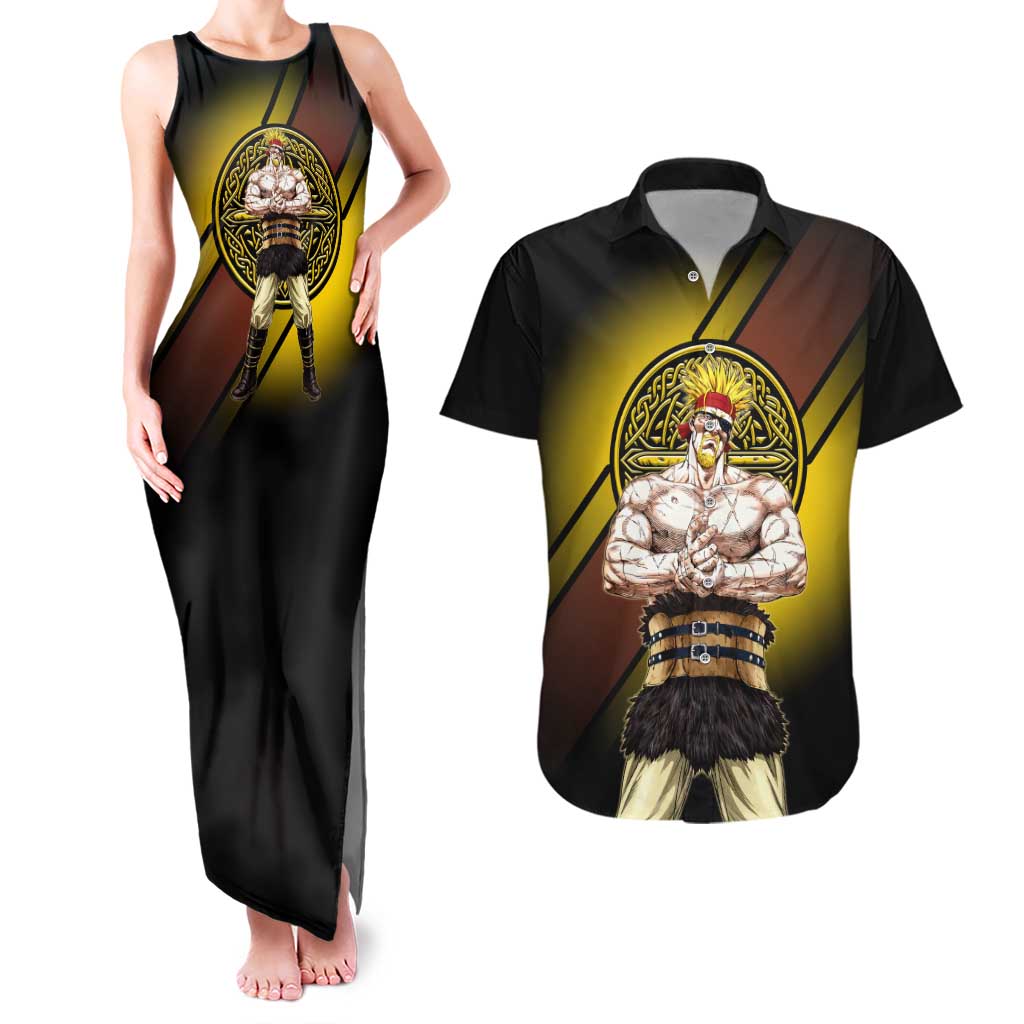Thorkell Viking Berserker Couples Matching Tank Maxi Dress and Hawaiian Shirt Viking Manga Illustration Style