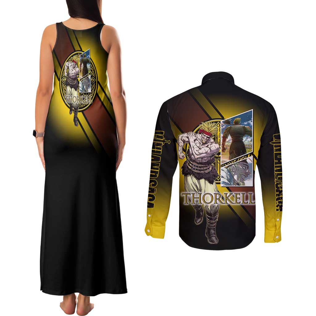 Thorkell Viking Berserker Couples Matching Tank Maxi Dress and Long Sleeve Button Shirt Viking Manga Illustration Style