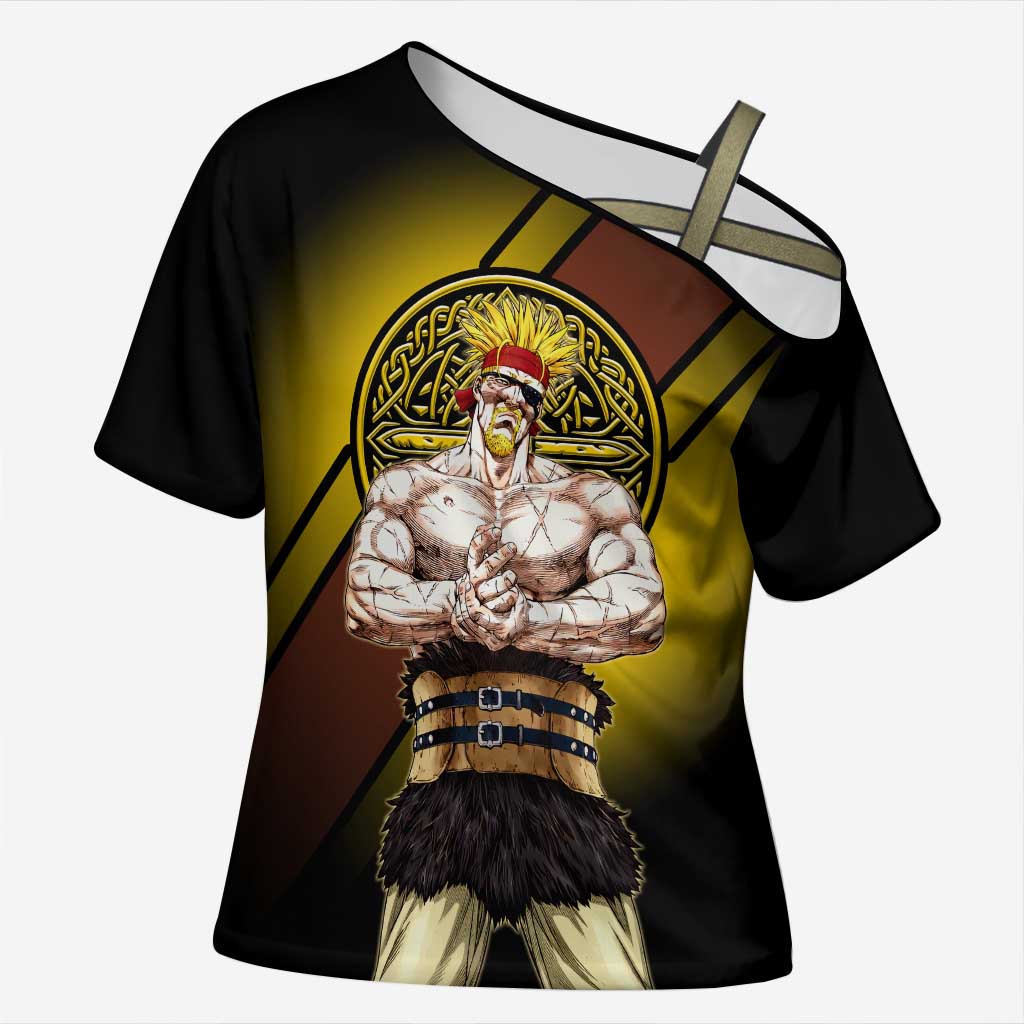 Thorkell Viking Berserker Cross Shoulder Shirt Viking Manga Illustration Style