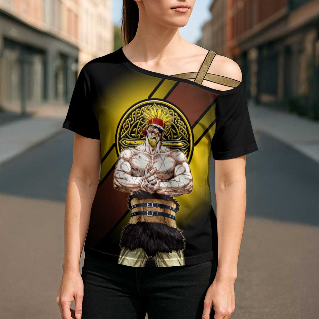 Thorkell Viking Berserker Cross Shoulder Shirt Viking Manga Illustration Style