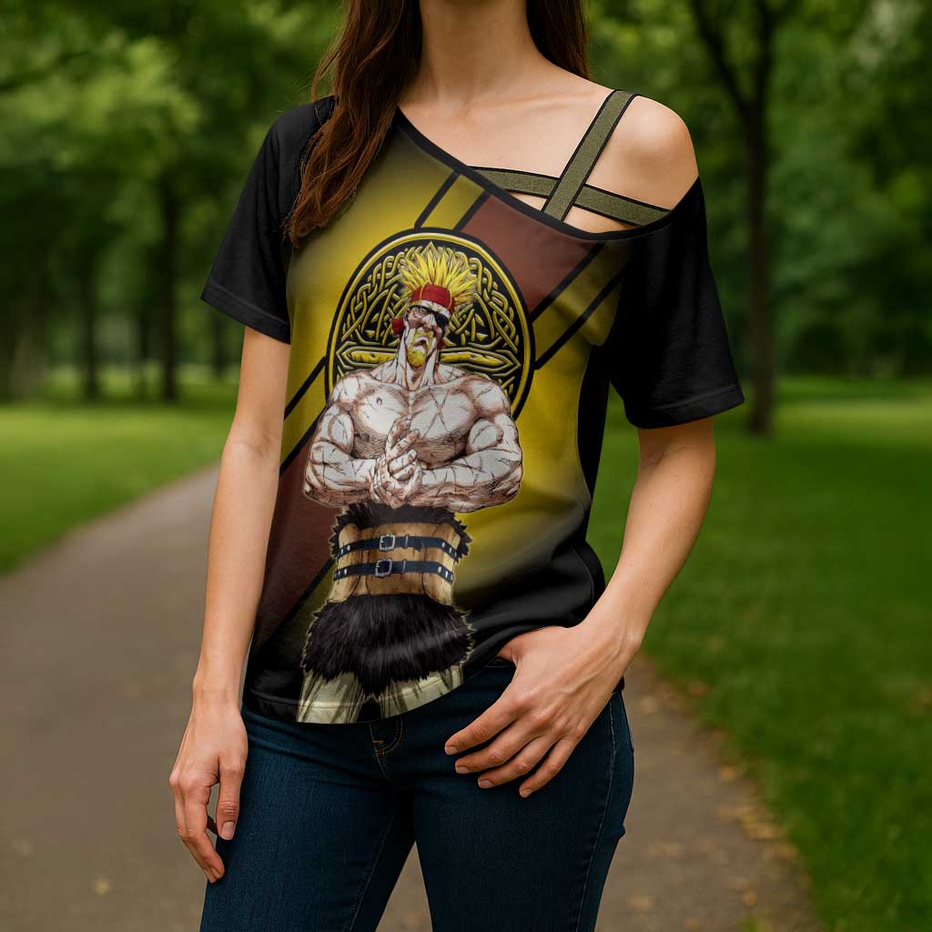 Thorkell Viking Berserker Cross Shoulder Shirt Viking Manga Illustration Style