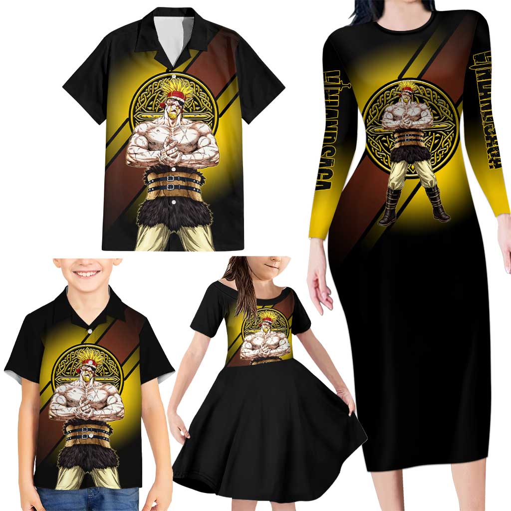 Thorkell Viking Berserker Family Matching Long Sleeve Bodycon Dress and Hawaiian Shirt Viking Manga Illustration Style