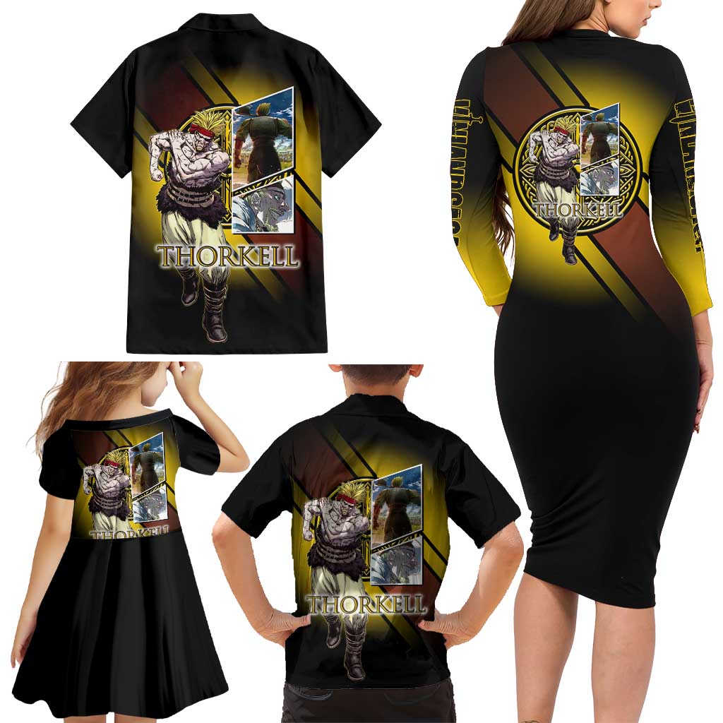Thorkell Viking Berserker Family Matching Long Sleeve Bodycon Dress and Hawaiian Shirt Viking Manga Illustration Style