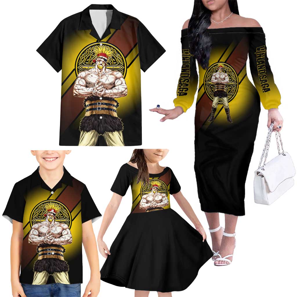 Thorkell Viking Berserker Family Matching Off The Shoulder Long Sleeve Dress and Hawaiian Shirt Viking Manga Illustration Style