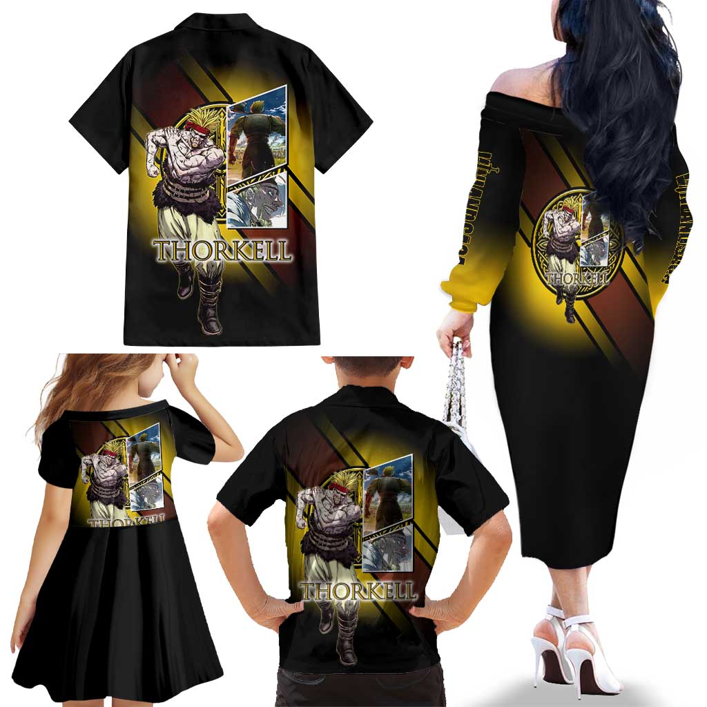 Thorkell Viking Berserker Family Matching Off The Shoulder Long Sleeve Dress and Hawaiian Shirt Viking Manga Illustration Style